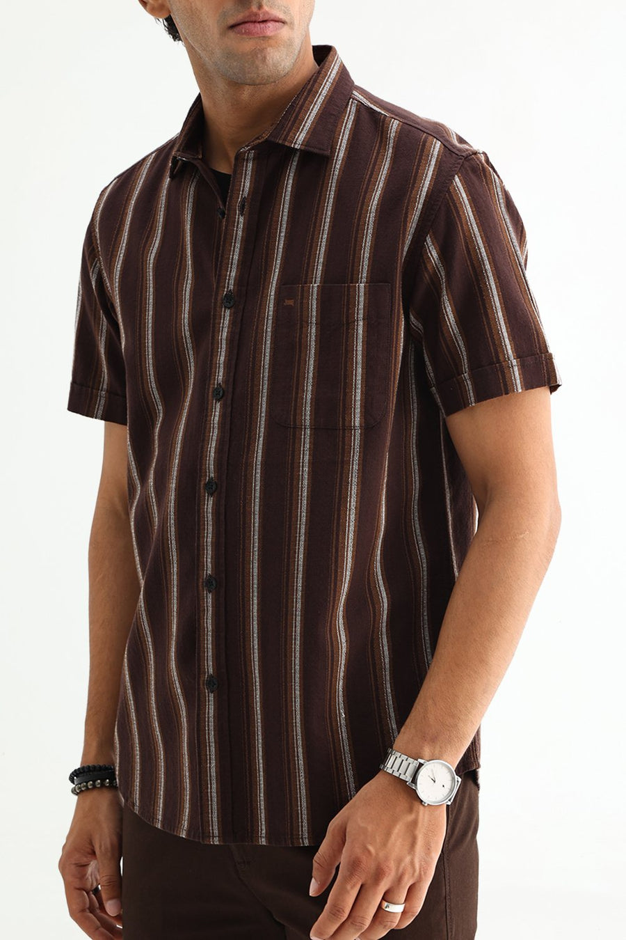 BASICS SLIM FIT  COTTON HOPSACK STRIPE SHIRT