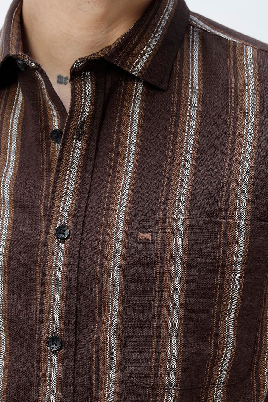 BASICS SLIM FIT  COTTON HOPSACK STRIPE HALFSLEEVES SHIRT
