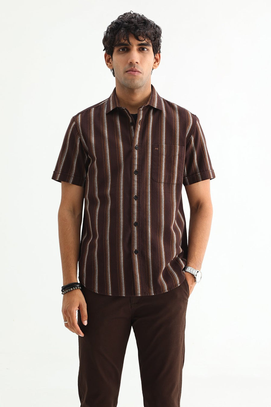 BASICS SLIM FIT  COTTON HOPSACK STRIPE SHIRT