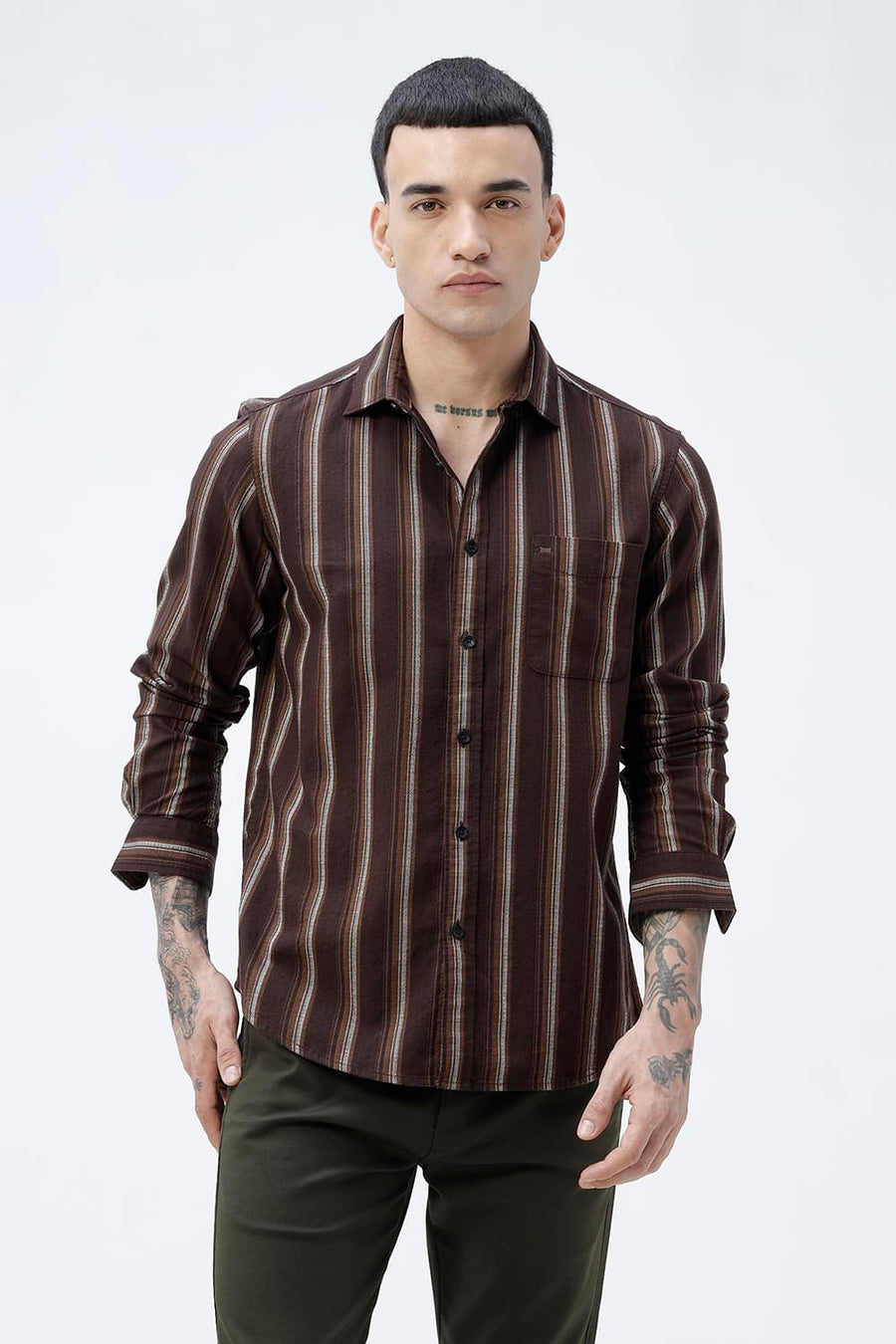 BASICS SLIM FIT  COTTON HOPSACK STRIPE SHIRT