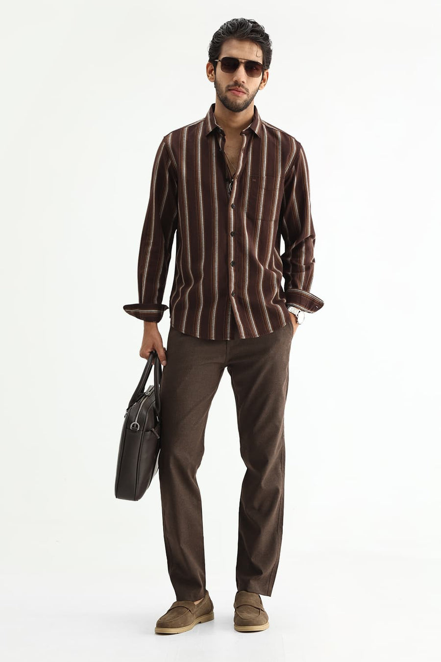 BASICS SLIM FIT  COTTON HOPSACK STRIPE SHIRT
