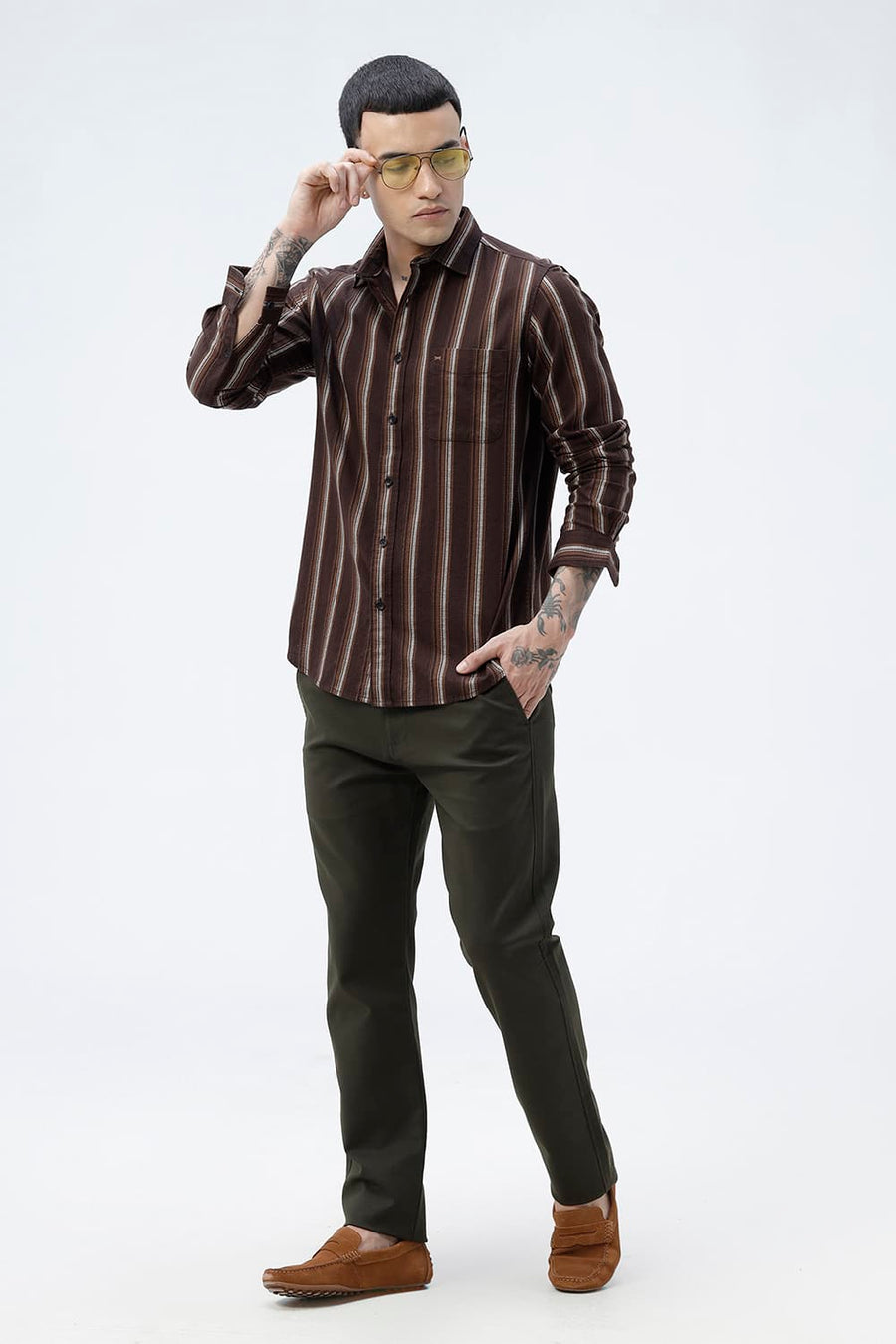 BASICS SLIM FIT  COTTON HOPSACK STRIPE SHIRT