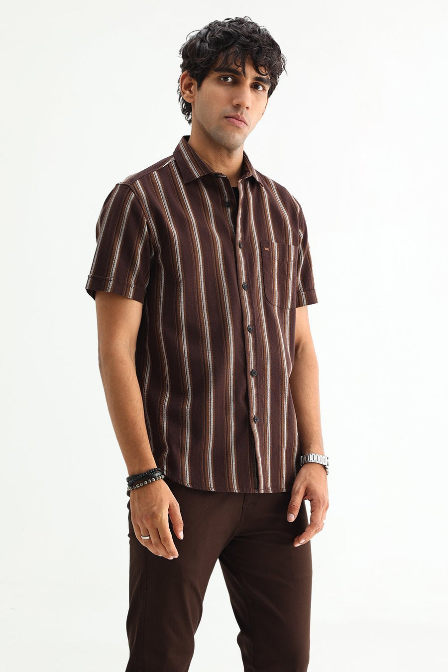 BASICS SLIM FIT  COTTON HOPSACK STRIPE SHIRT