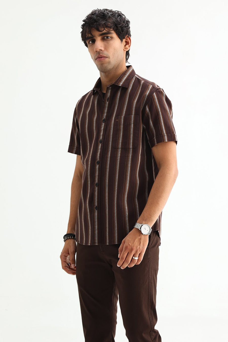 BASICS SLIM FIT  COTTON HOPSACK STRIPE SHIRT