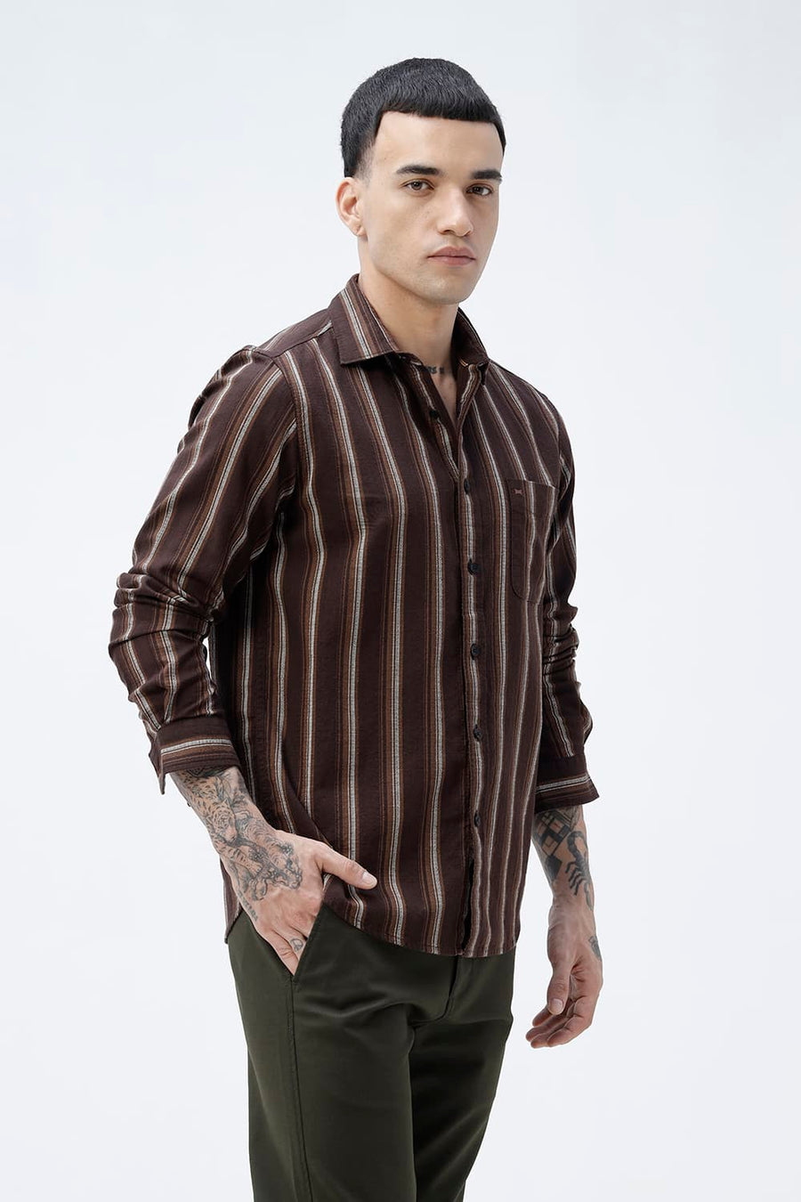 BASICS SLIM FIT  COTTON HOPSACK STRIPE SHIRT