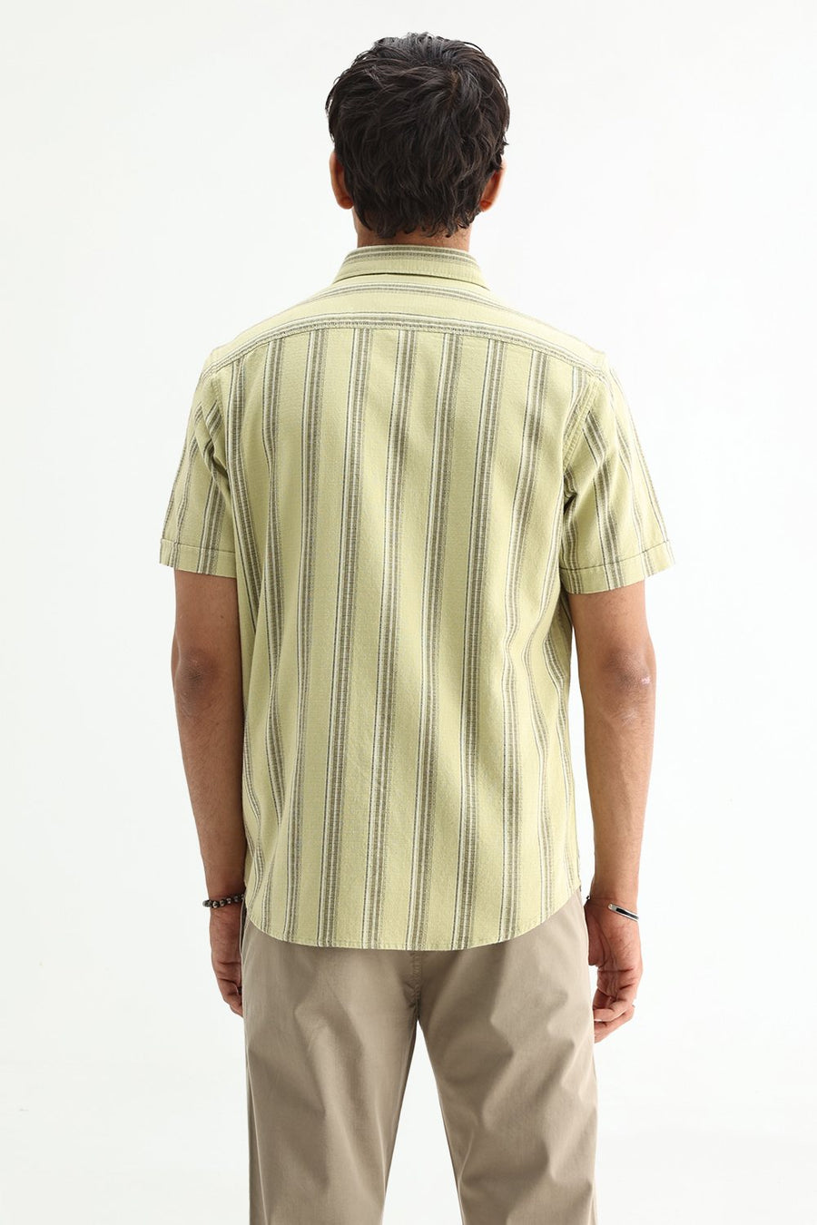 BASICS SLIM FIT  COTTON HOPSACK STRIPE HALFSLEEVES SHIRT