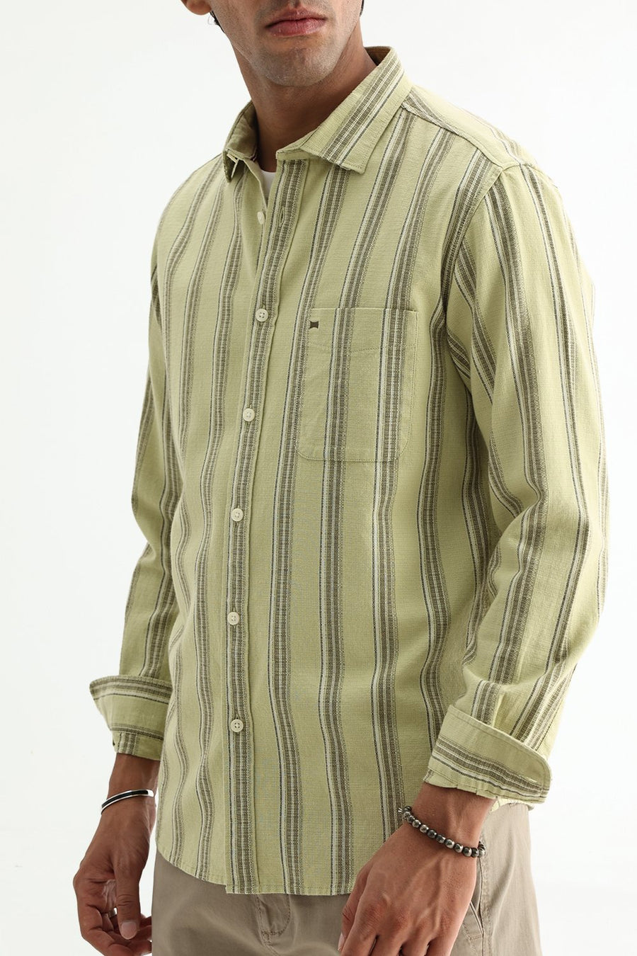 BASICS SLIM FIT  COTTON HOPSACK STRIPE SHIRT