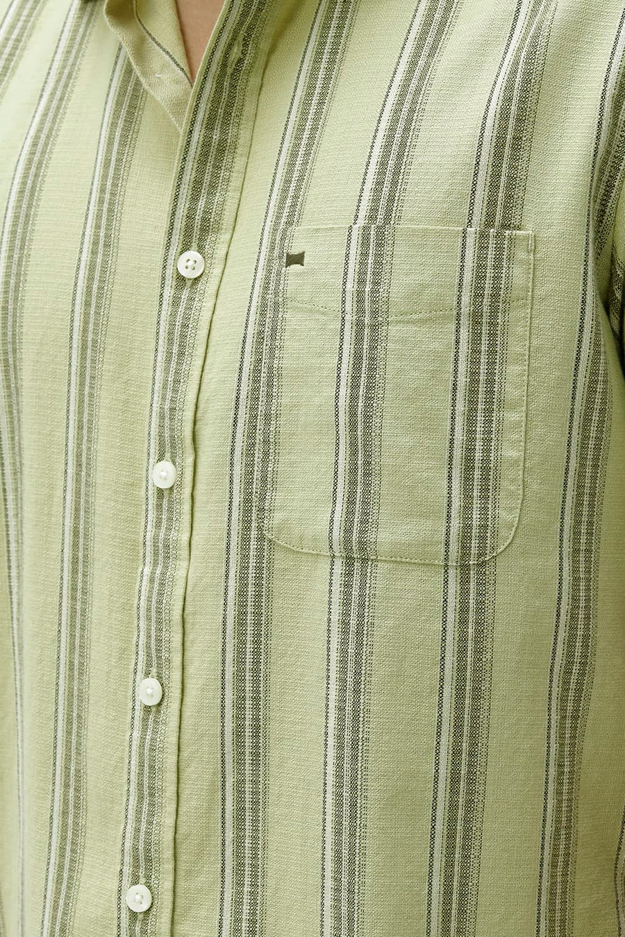 BASICS SLIM FIT  COTTON HOPSACK STRIPE HALFSLEEVES SHIRT