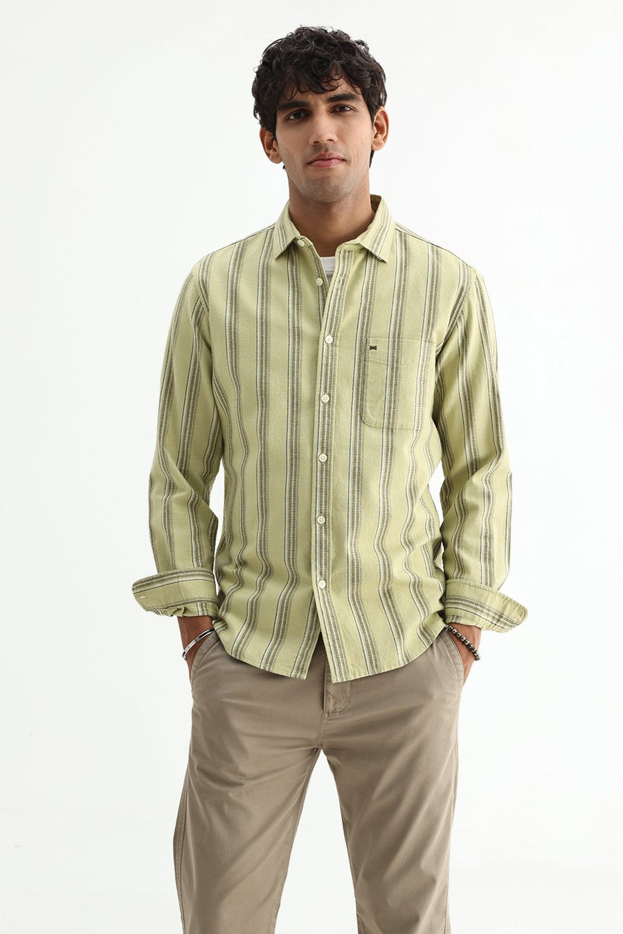 BASICS SLIM FIT  COTTON HOPSACK STRIPE SHIRT