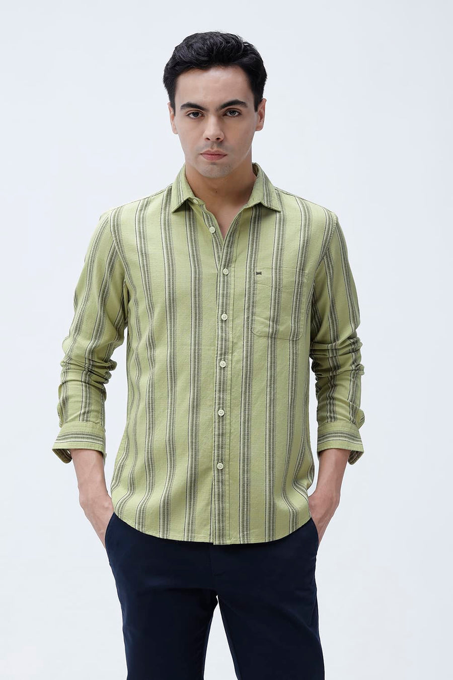 BASICS SLIM FIT  COTTON HOPSACK STRIPE SHIRT