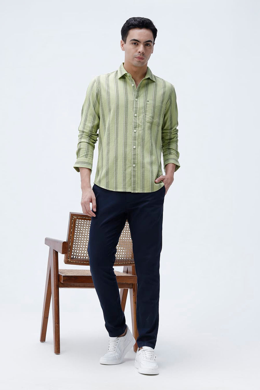 BASICS SLIM FIT  COTTON HOPSACK STRIPE SHIRT