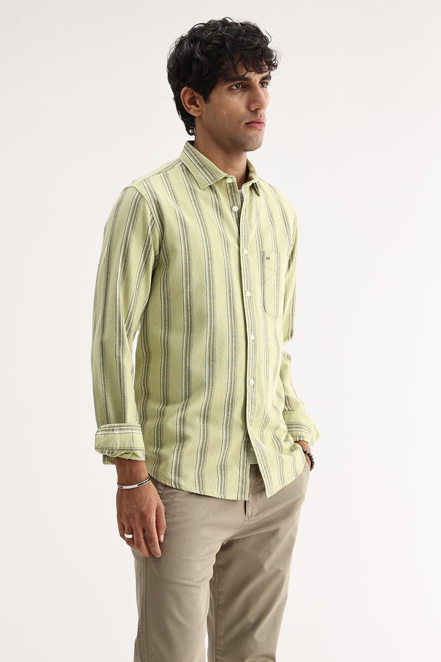 BASICS SLIM FIT  COTTON HOPSACK STRIPE SHIRT