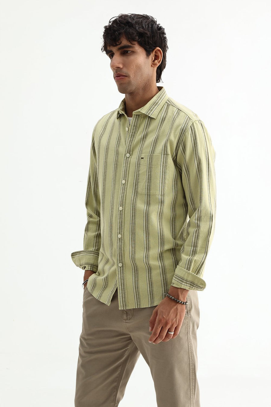 BASICS SLIM FIT  COTTON HOPSACK STRIPE SHIRT