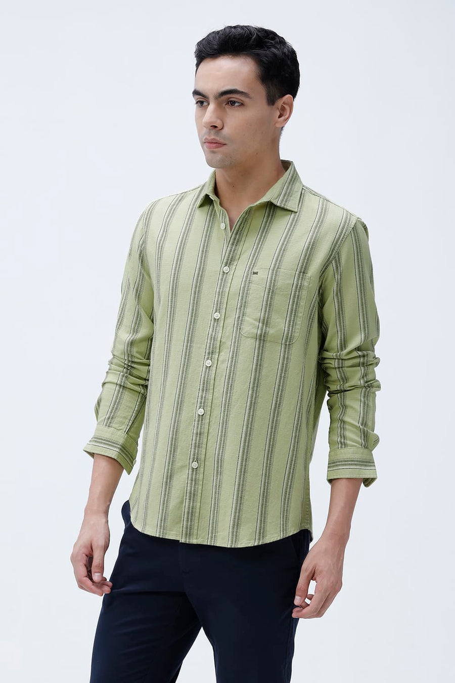 BASICS SLIM FIT  COTTON HOPSACK STRIPE SHIRT