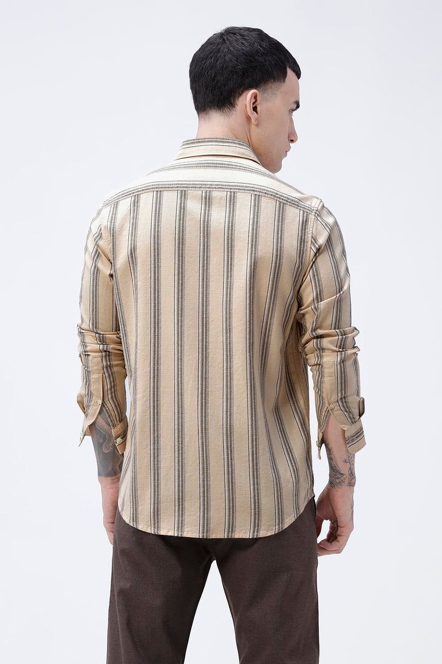BASICS SLIM FIT  COTTON HOPSACK STRIPE SHIRT