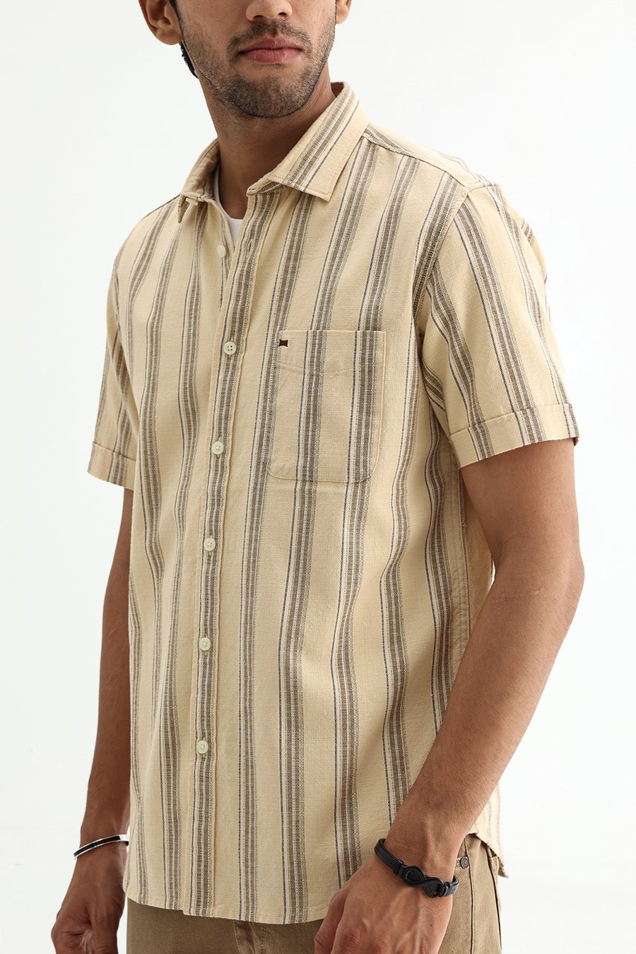 BASICS SLIM FIT  COTTON HOPSACK STRIPE SHIRT
