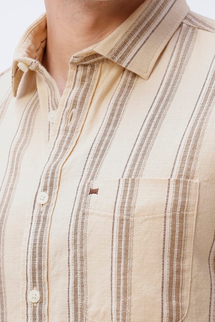 BASICS SLIM FIT  COTTON HOPSACK STRIPE HALFSLEEVES SHIRT