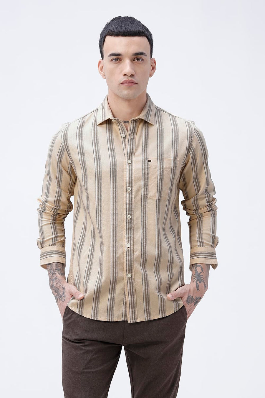 BASICS SLIM FIT  COTTON HOPSACK STRIPE SHIRT