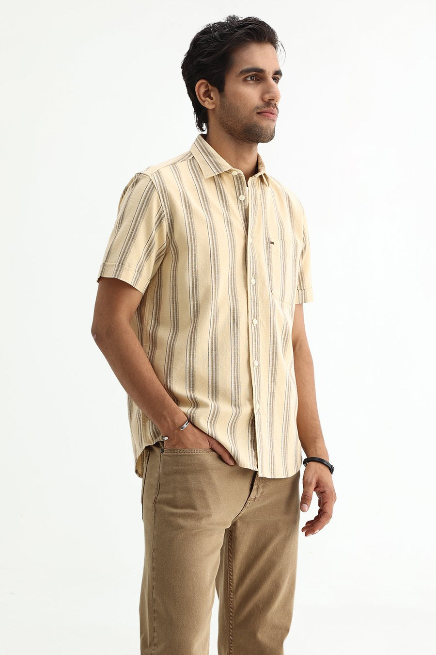 BASICS SLIM FIT  COTTON HOPSACK STRIPE SHIRT