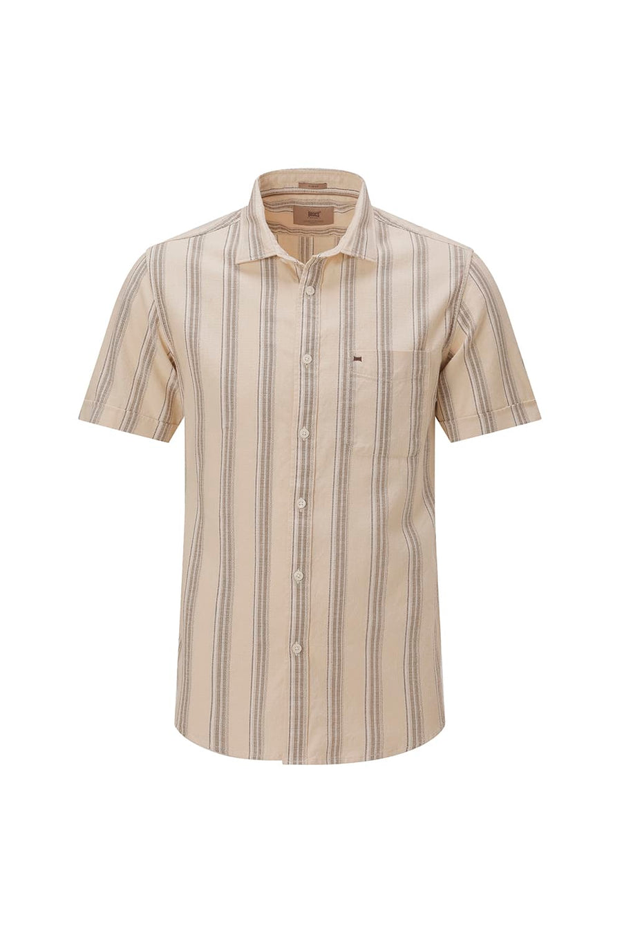 BASICS SLIM FIT  COTTON HOPSACK STRIPE HALFSLEEVES SHIRT