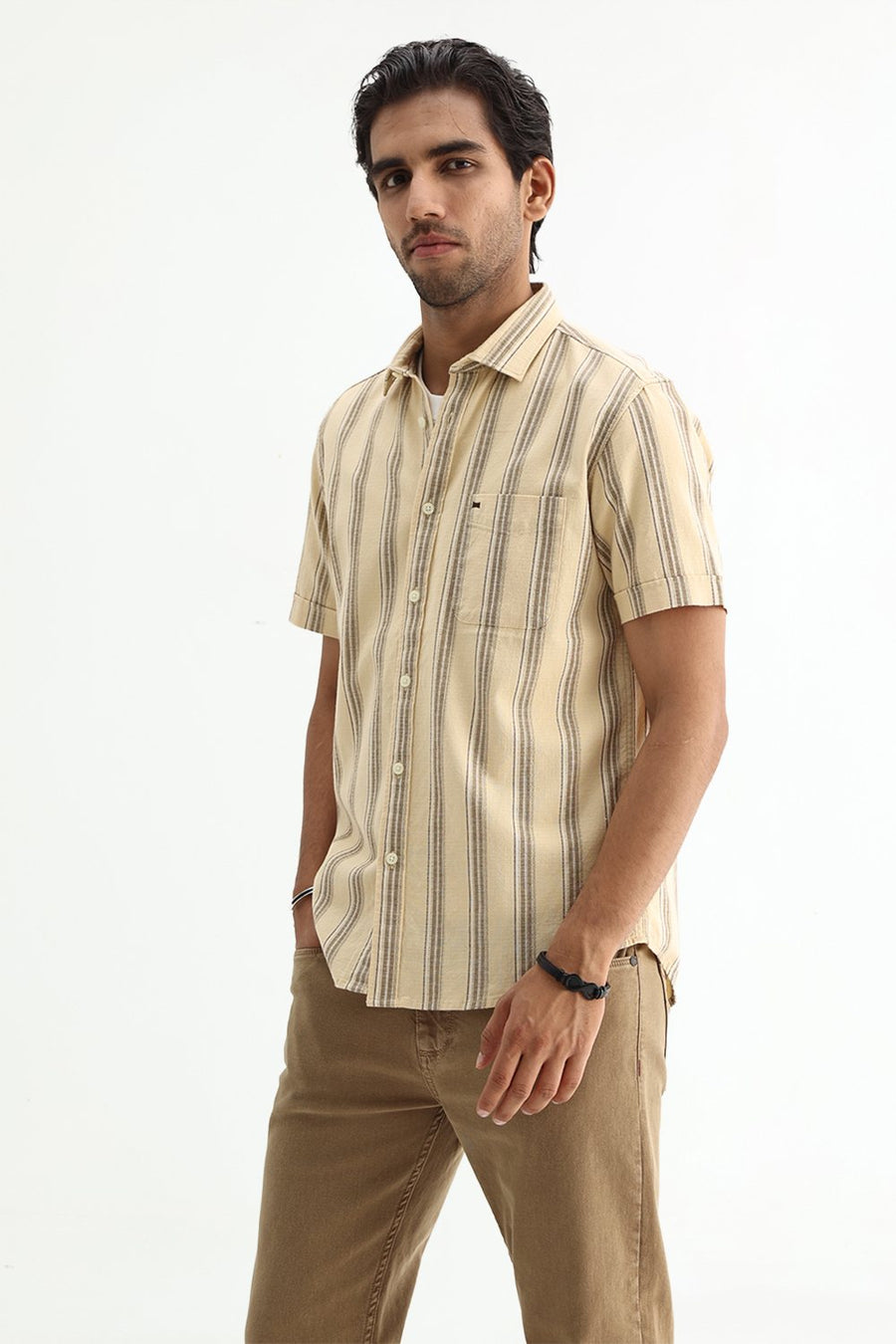 BASICS SLIM FIT  COTTON HOPSACK STRIPE SHIRT