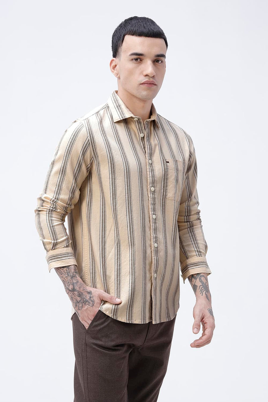 BASICS SLIM FIT  COTTON HOPSACK STRIPE SHIRT