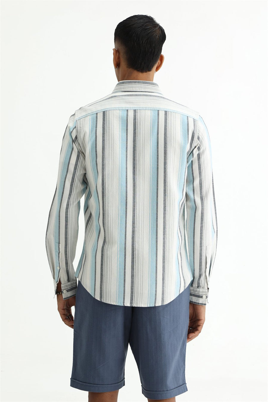 BASICS SLIM FIT  COTTON HOPSACK STRIPE SHIRT