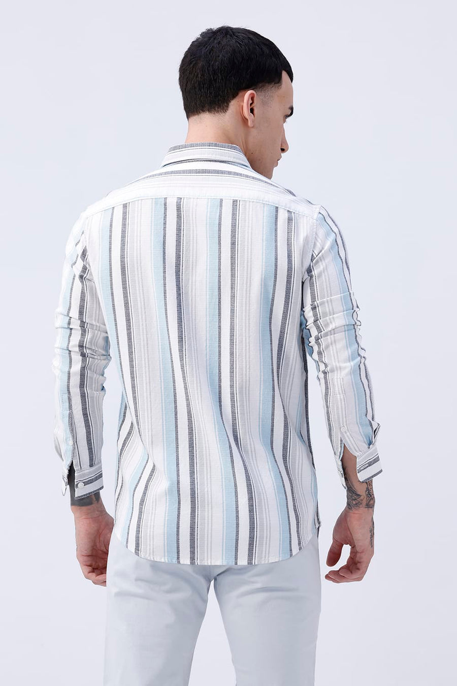 BASICS SLIM FIT  COTTON HOPSACK STRIPE SHIRT