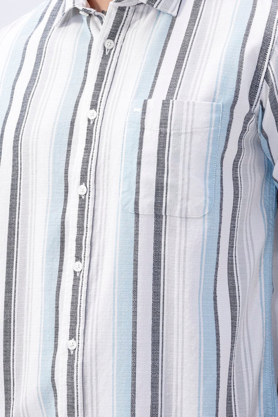 BASICS SLIM FIT  COTTON HOPSACK STRIPE SHIRT