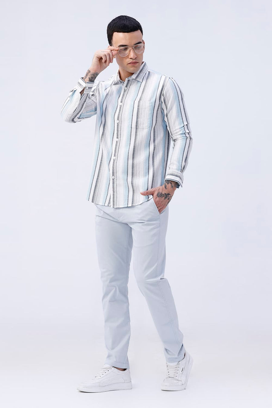 BASICS SLIM FIT  COTTON HOPSACK STRIPE SHIRT