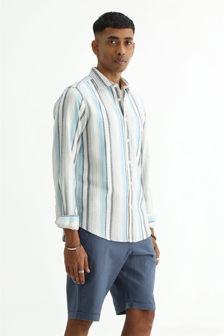 BASICS SLIM FIT  COTTON HOPSACK STRIPE SHIRT