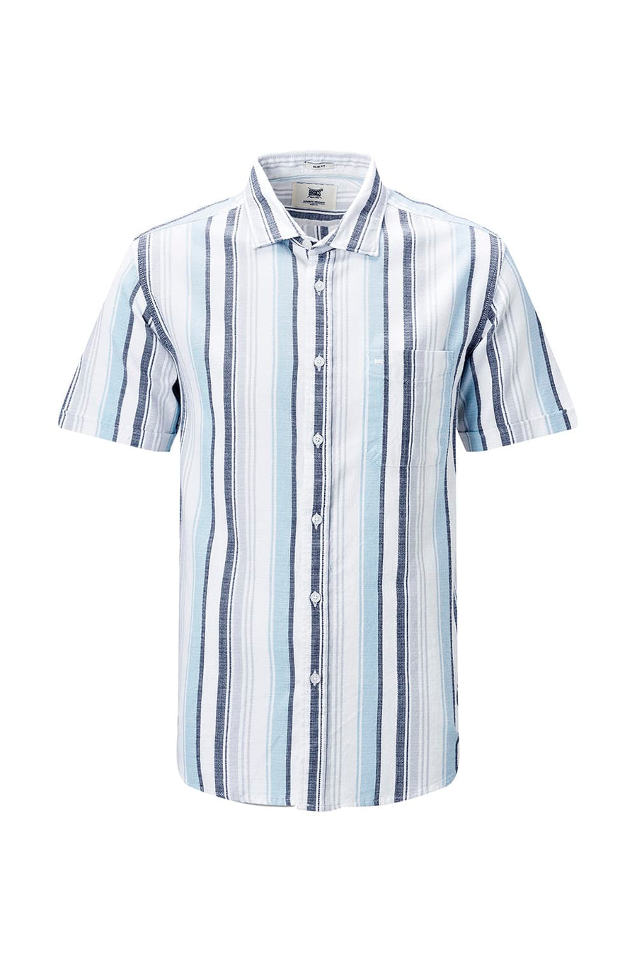 BASICS SLIM FIT  COTTON HOPSACK STRIPE HALFSLEEVES SHIRT