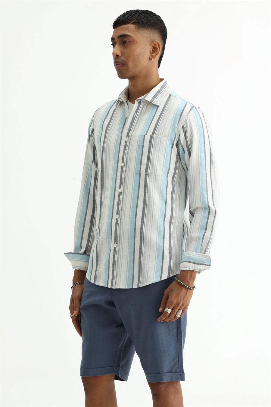 BASICS SLIM FIT  COTTON HOPSACK STRIPE SHIRT