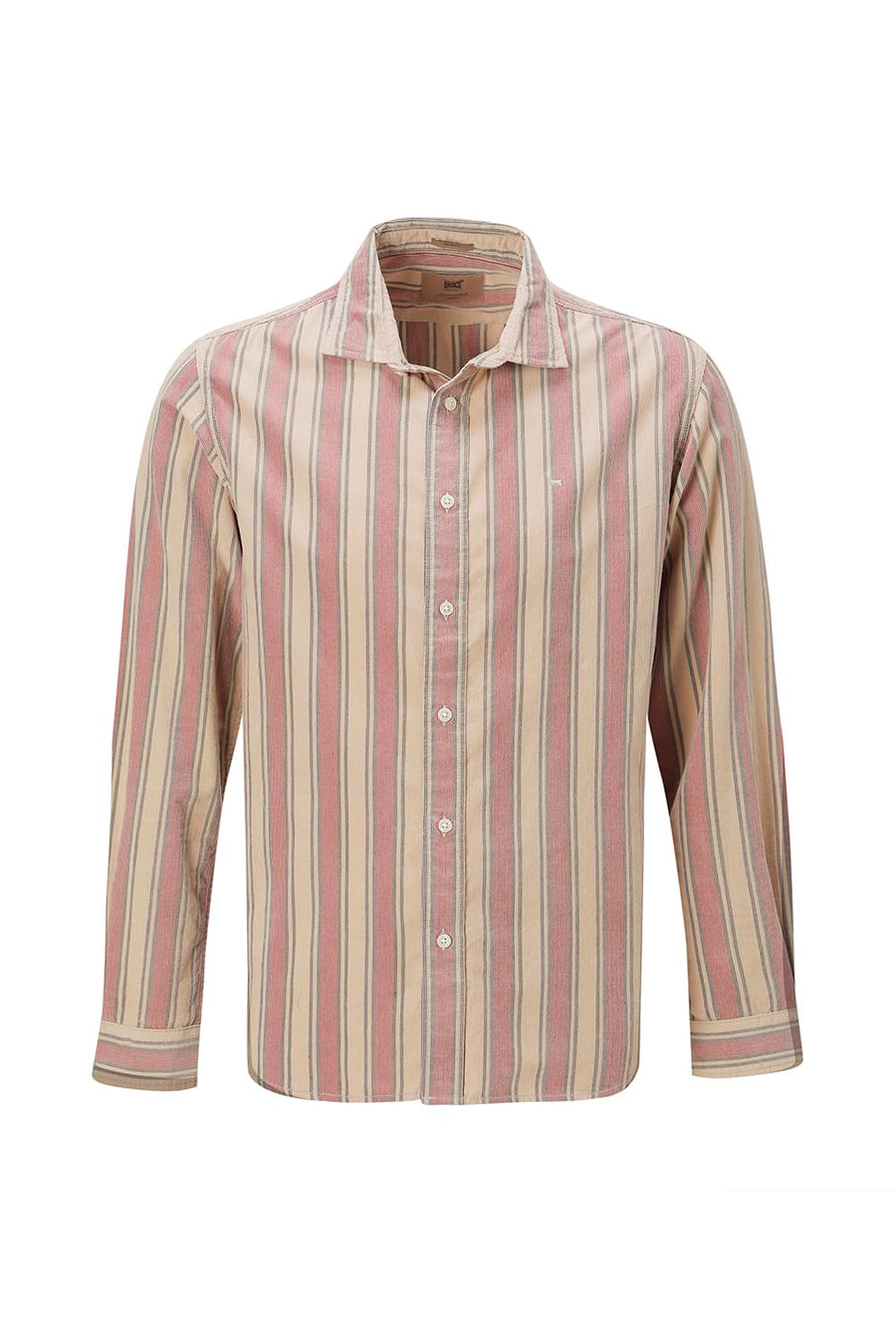 BASICS SLIM FIT SANDY BEIGE COTTON CORDUROY STRIPE SHIRT