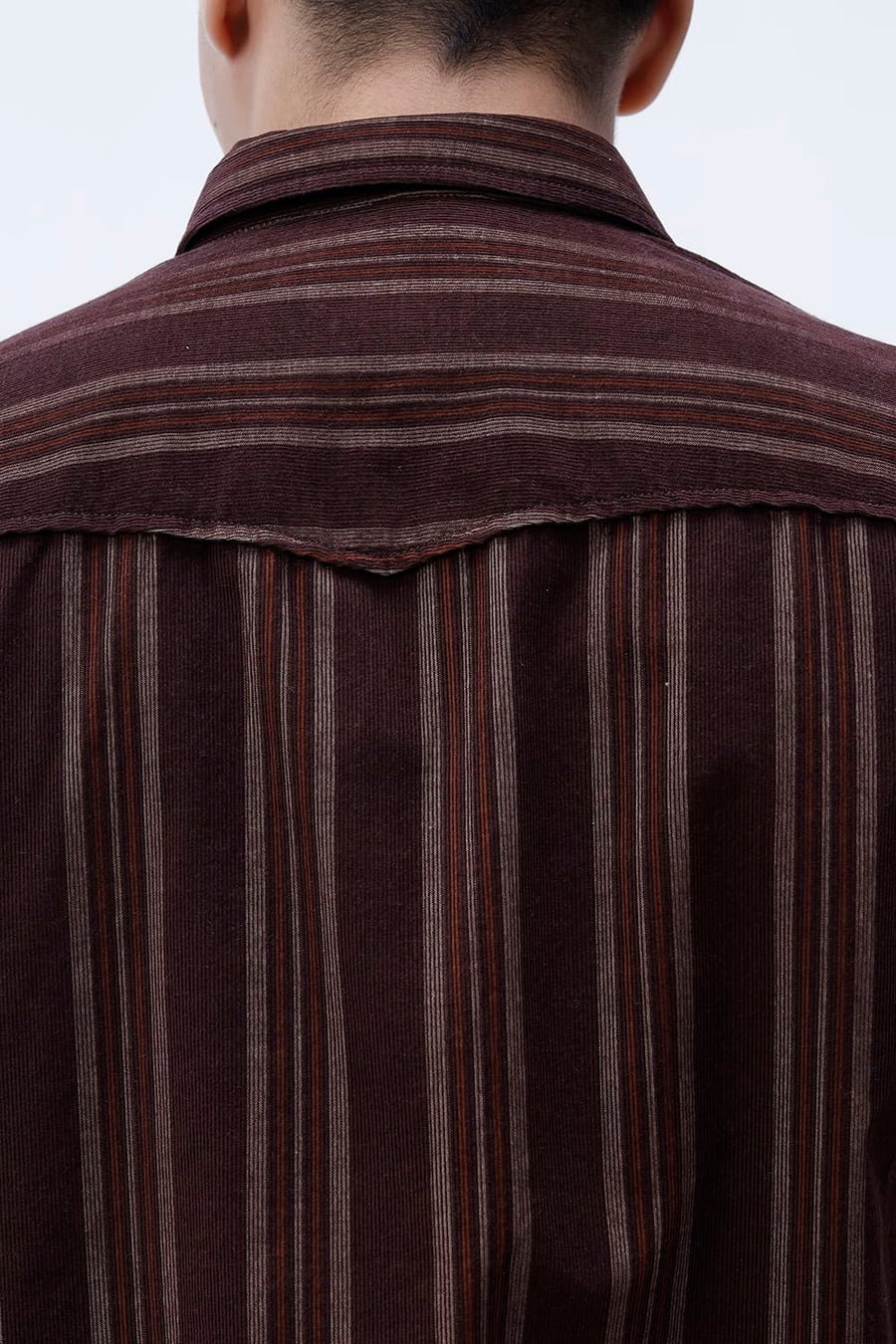 BASICS SLIM FIT CHOCOLATE BROWN COTTON CORDUROY STRIPE HALFSLEEVES SHIRT