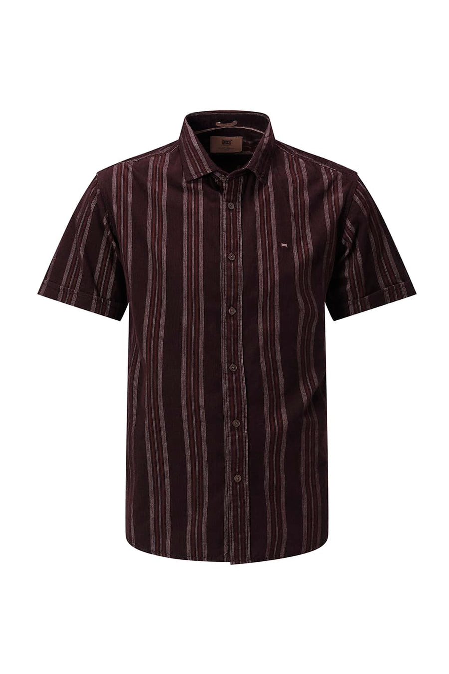 BASICS SLIM FIT CHOCOLATE BROWN COTTON CORDUROY STRIPE HALFSLEEVES SHIRT