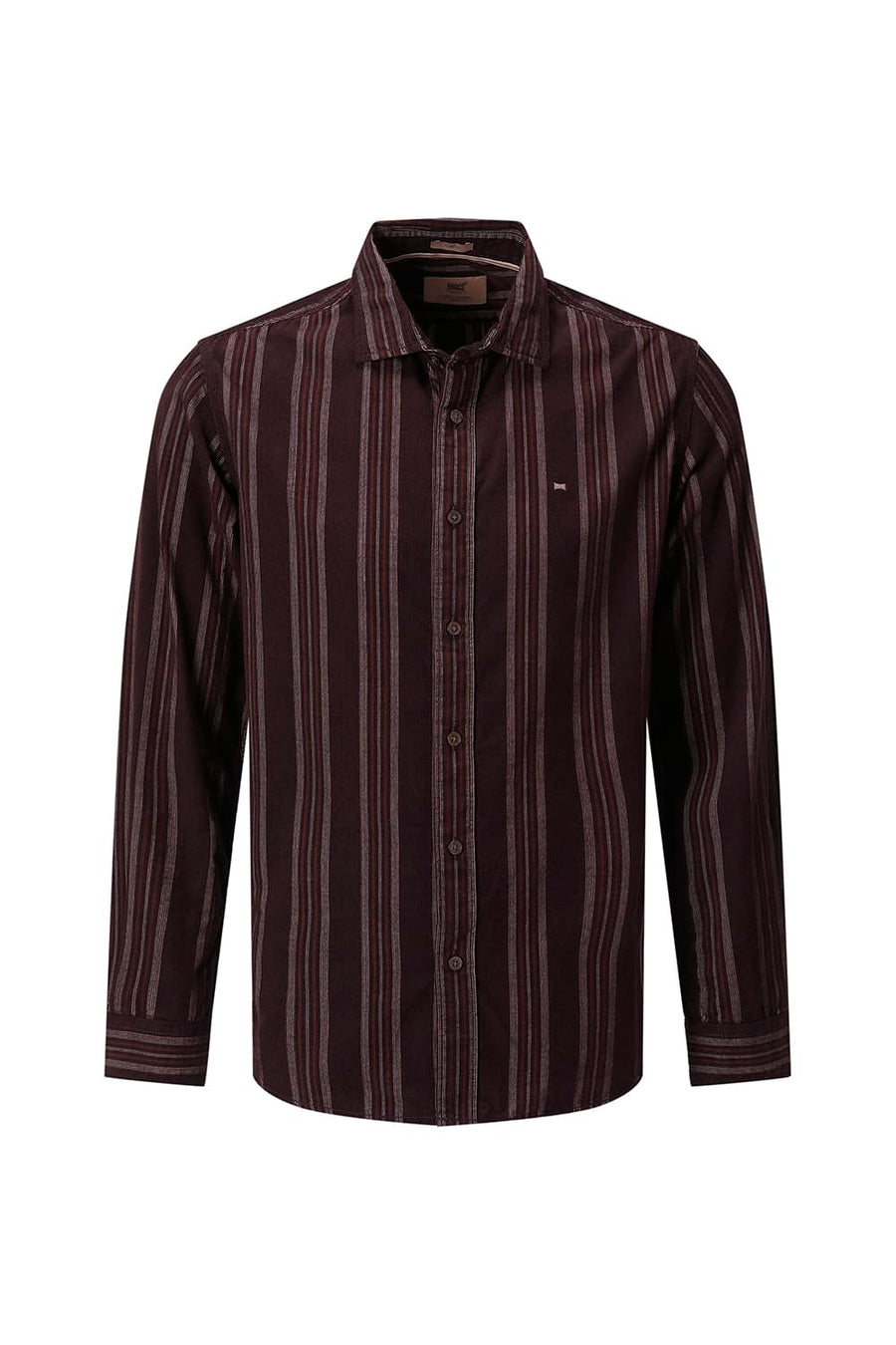 BASICS SLIM FIT CHOCOLATE BROWN COTTON CORDUROY STRIPE SHIRT
