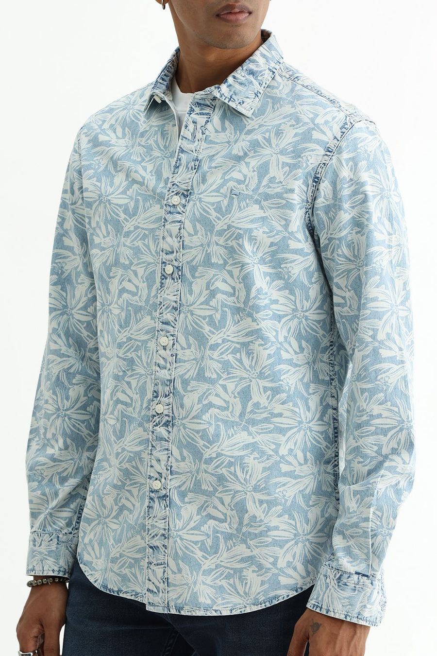 BASICS SLIM FIT NAVY ECLIPSE COTTON CORDUROY STRIPE SHIRT