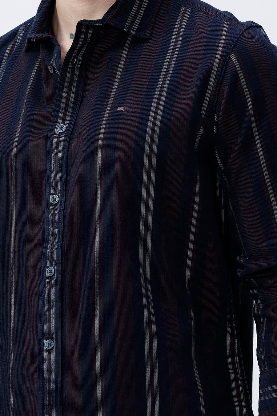 BASICS SLIM FIT NAVY ECLIPSE COTTON CORDUROY STRIPE SHIRT
