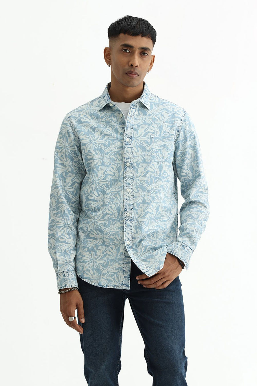 BASICS SLIM FIT NAVY ECLIPSE COTTON CORDUROY STRIPE SHIRT