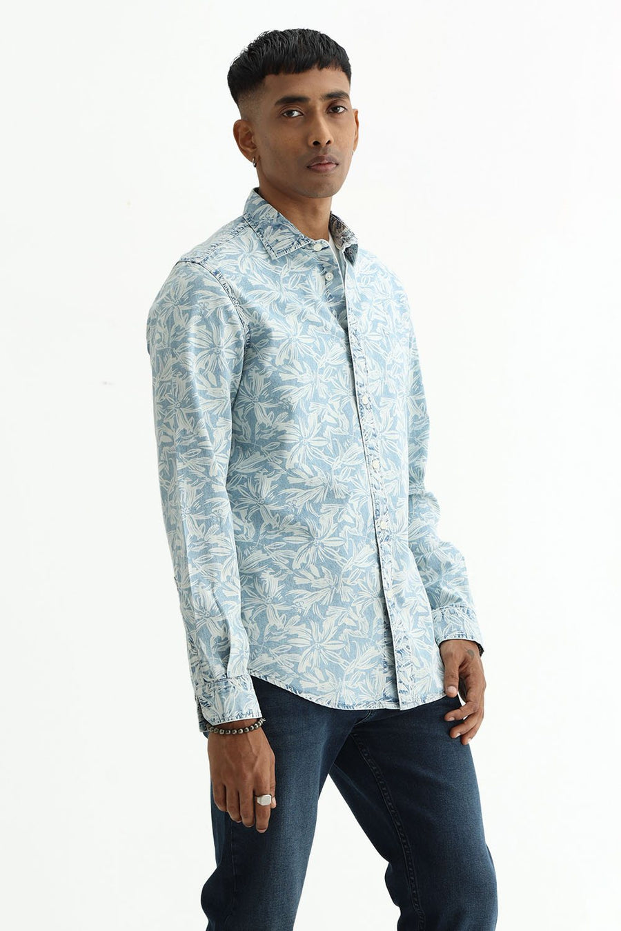 BASICS SLIM FIT NAVY ECLIPSE COTTON CORDUROY STRIPE SHIRT