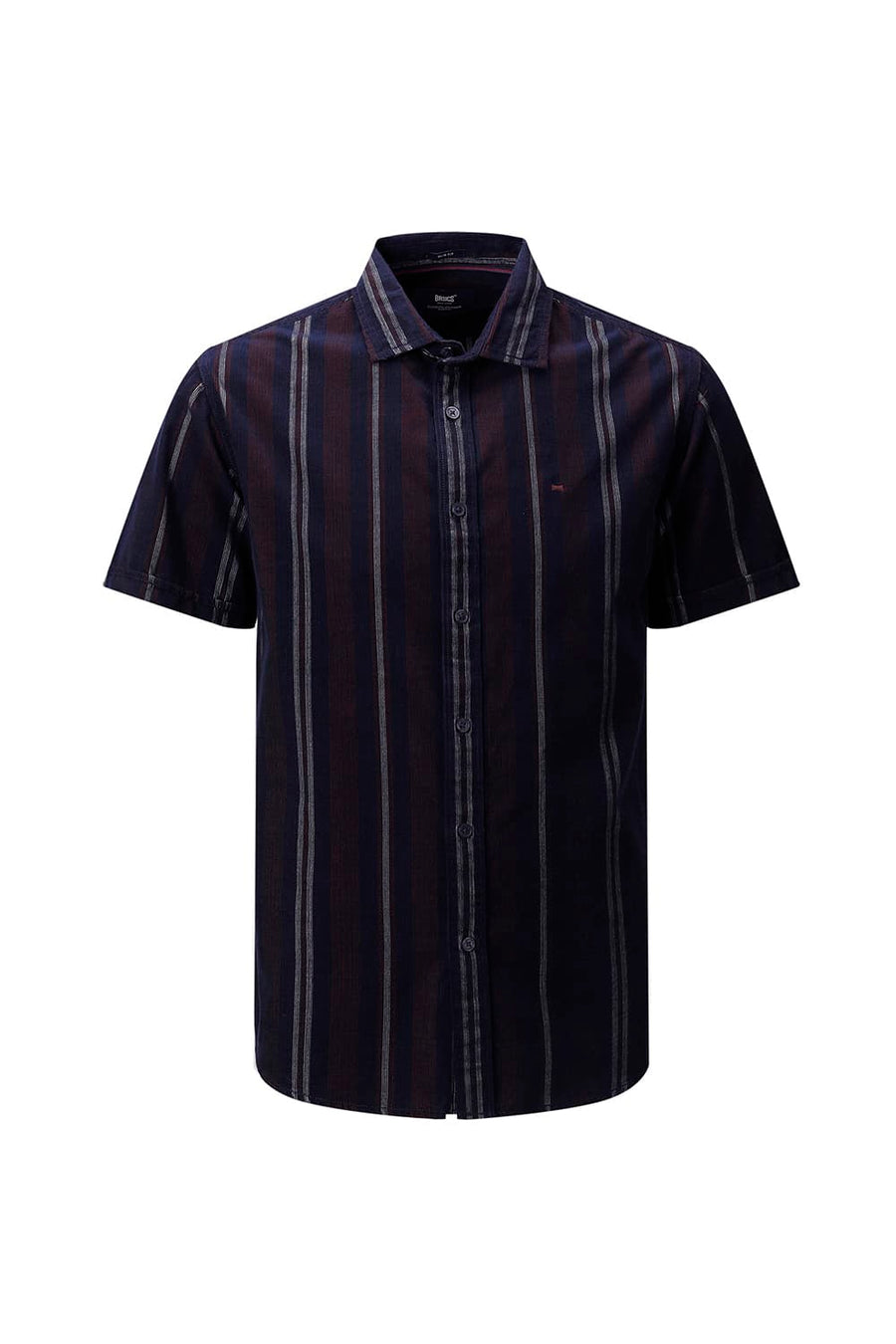 BASICS SLIM FIT NAVY ECLIPSE COTTON CORDUROY STRIPE HALFSLEEVES SHIRT
