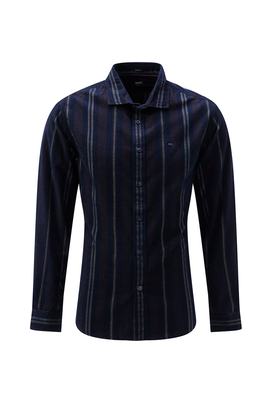 BASICS SLIM FIT NAVY ECLIPSE COTTON CORDUROY STRIPE SHIRT