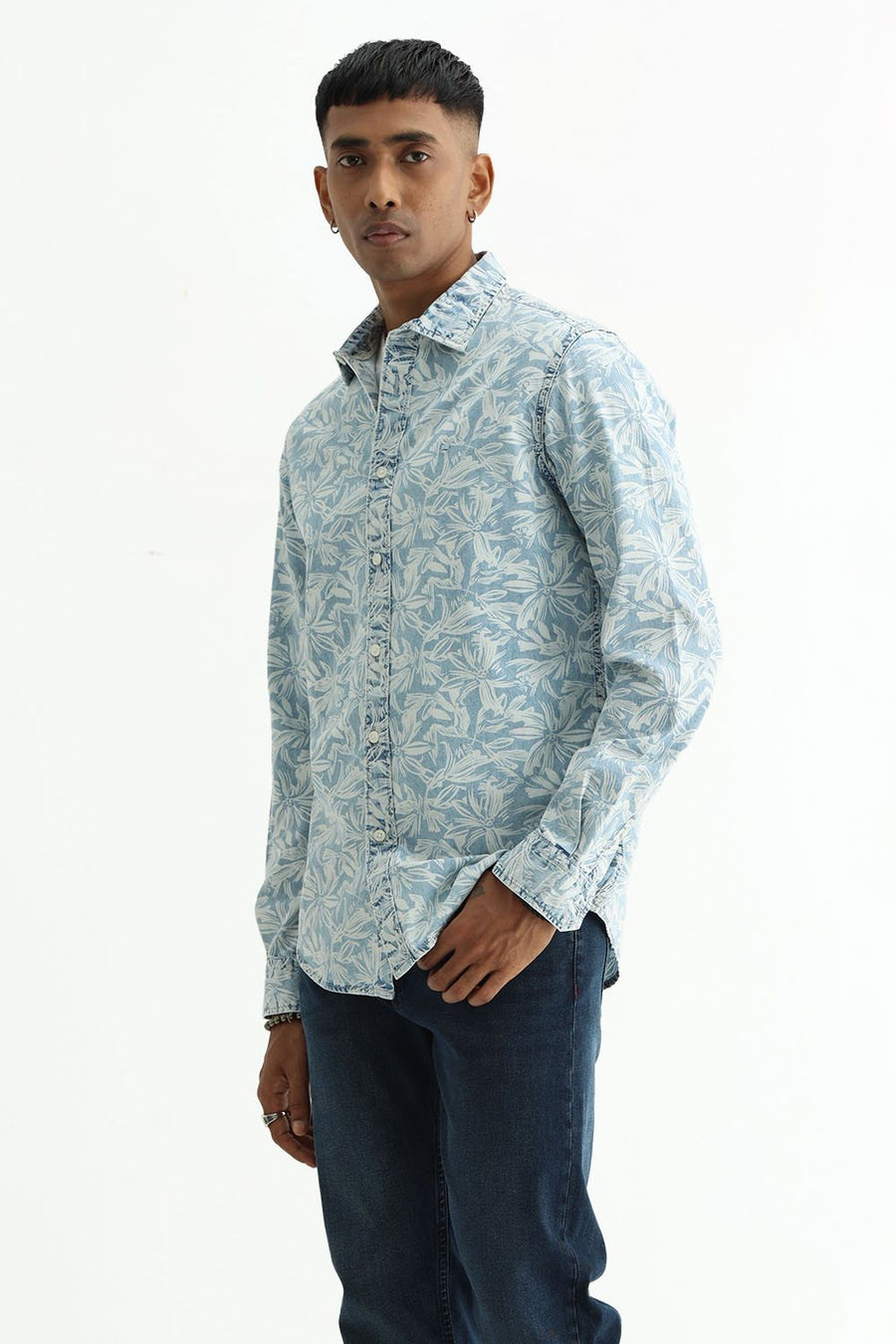 BASICS SLIM FIT NAVY ECLIPSE COTTON CORDUROY STRIPE SHIRT