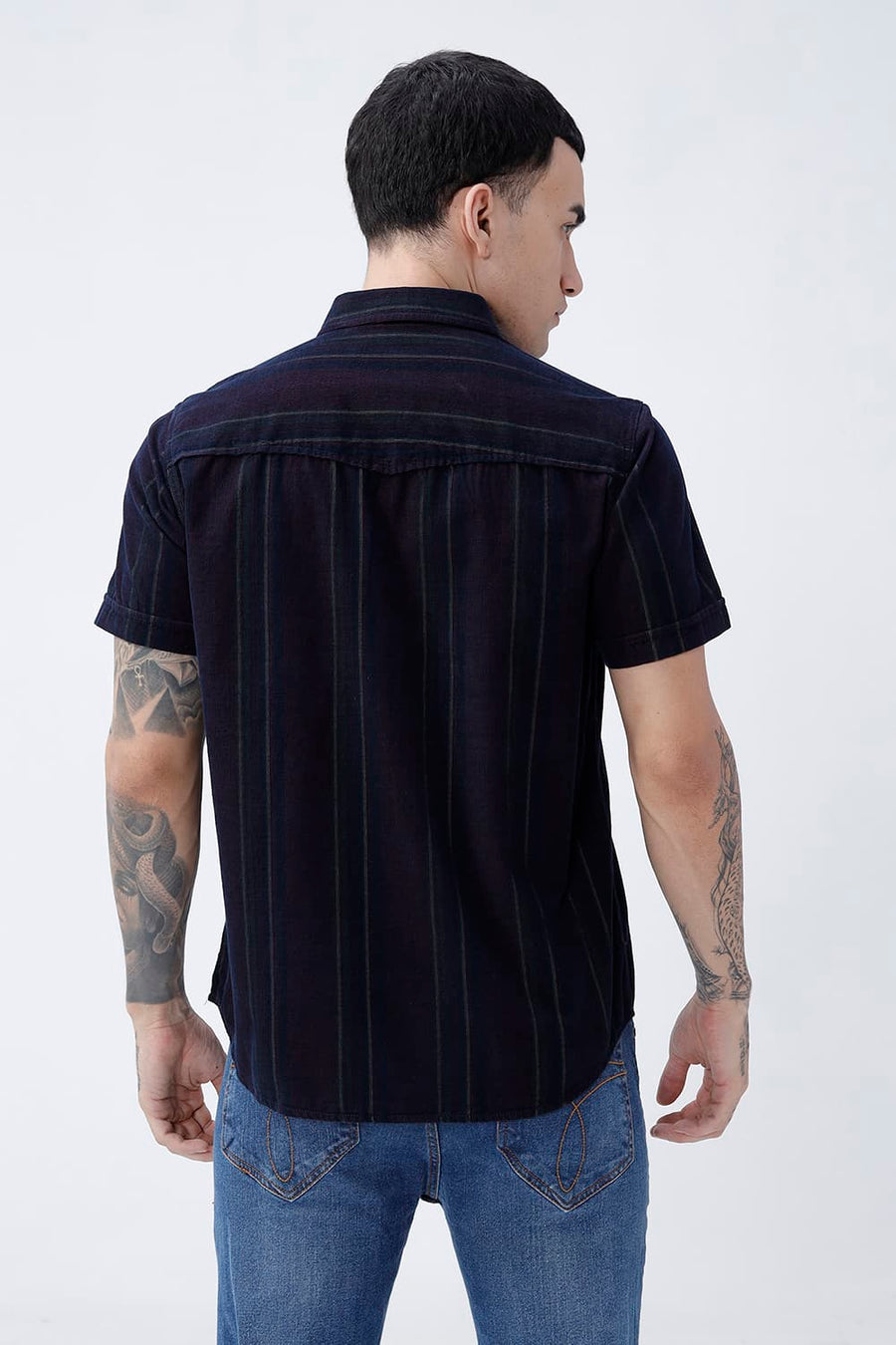 BASICS SLIM FIT MAROON ECLIPSE COTTON CORDUROY STRIPE HALFSLEEVES SHIRT