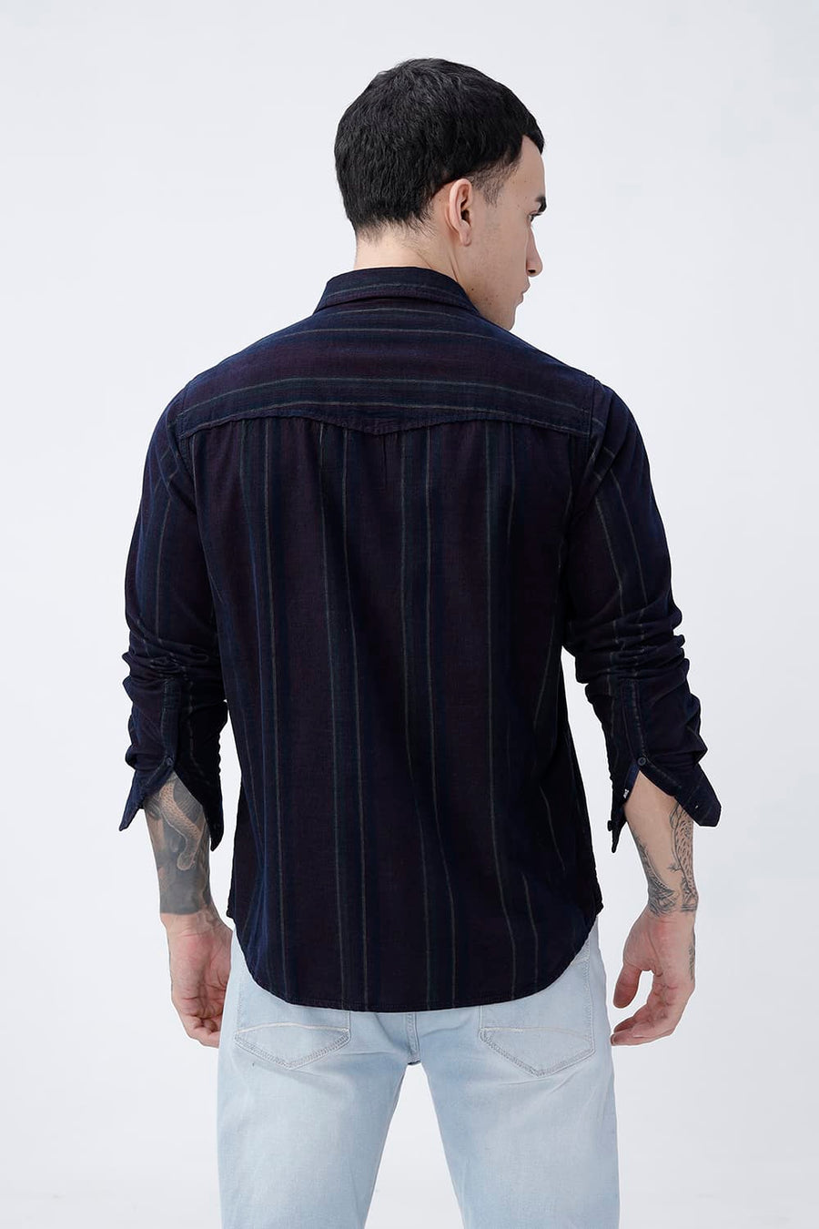 BASICS SLIM FIT MAROON ECLIPSE COTTON CORDUROY STRIPE SHIRT