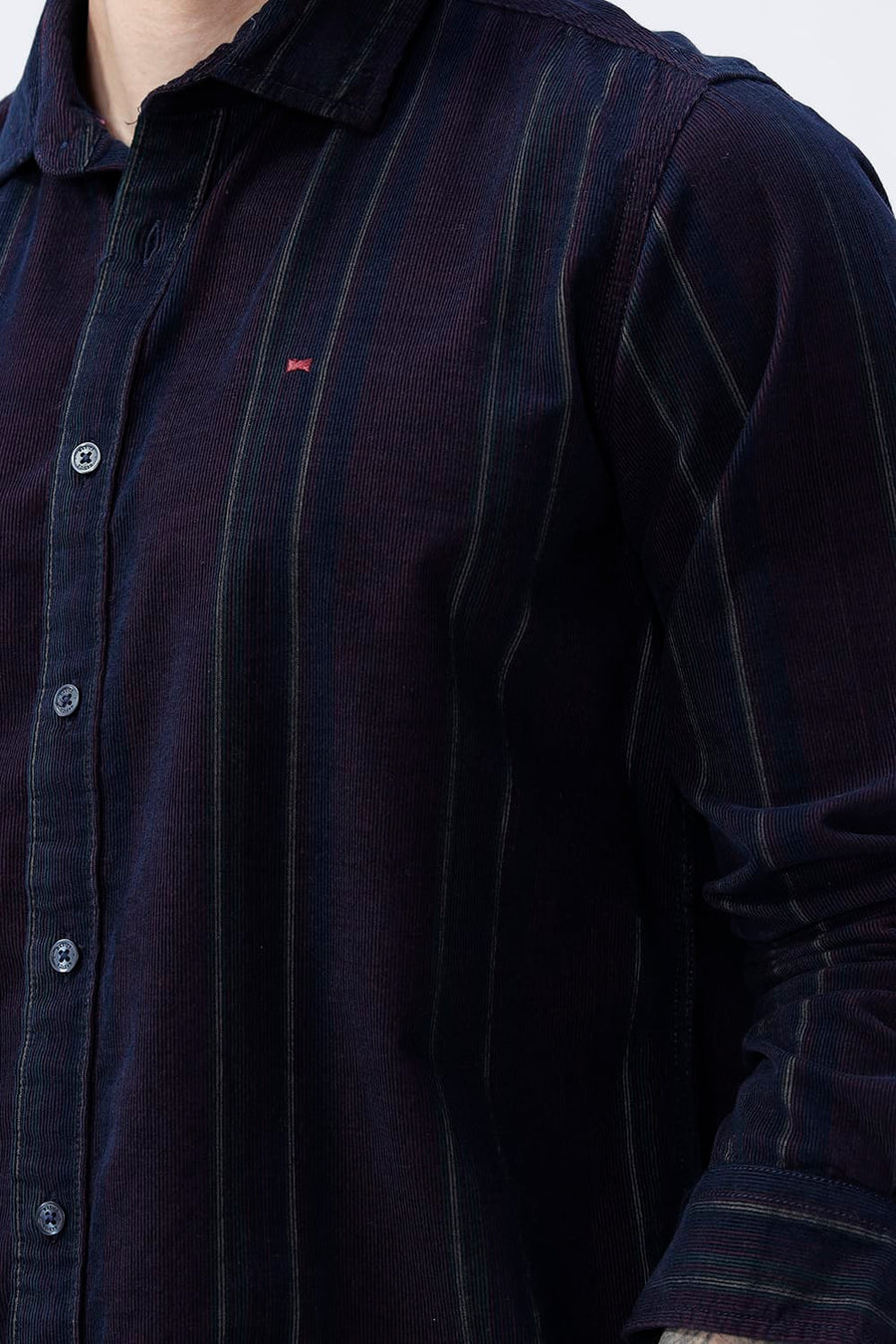 BASICS SLIM FIT MAROON ECLIPSE COTTON CORDUROY STRIPE SHIRT