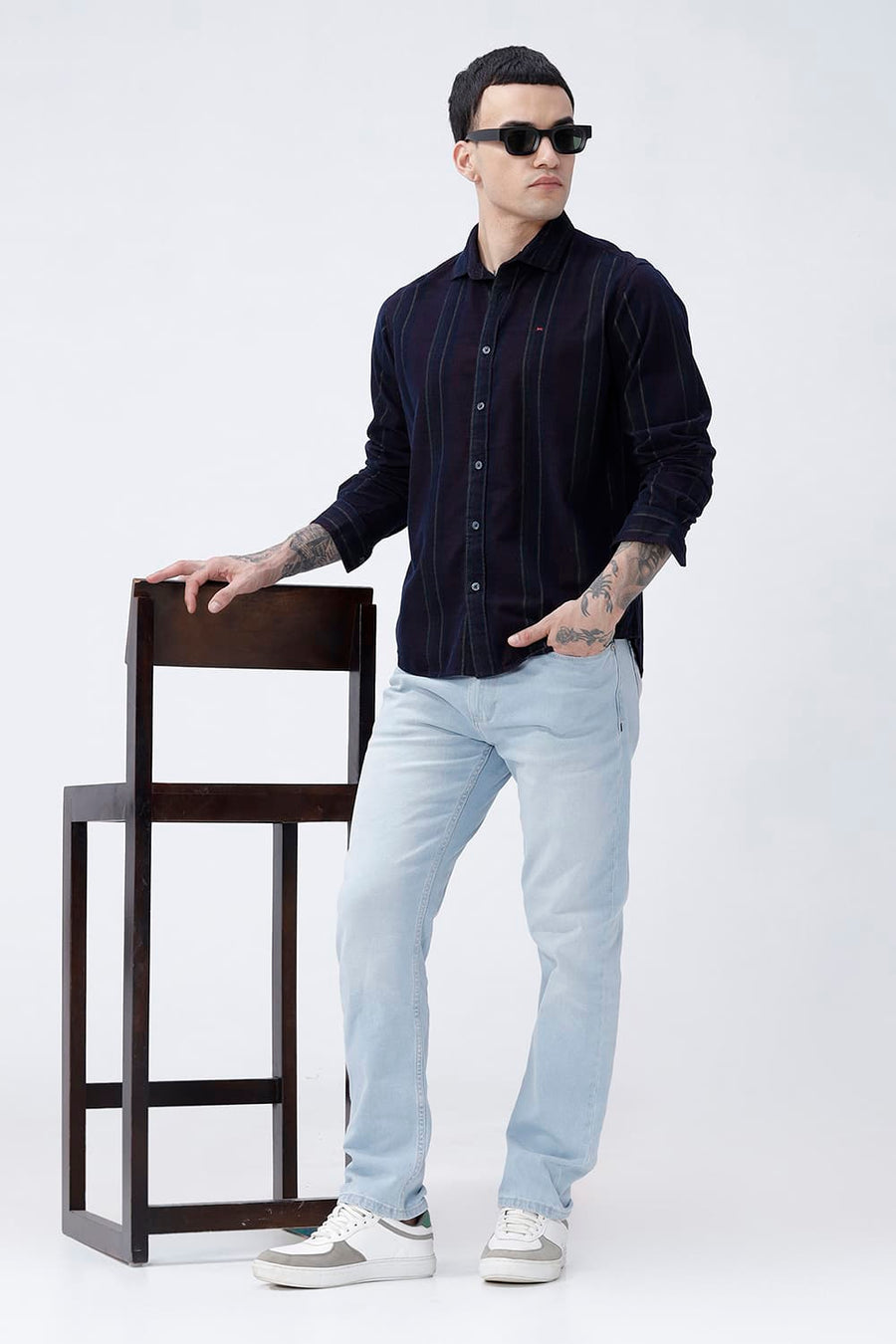 BASICS SLIM FIT MAROON ECLIPSE COTTON CORDUROY STRIPE SHIRT