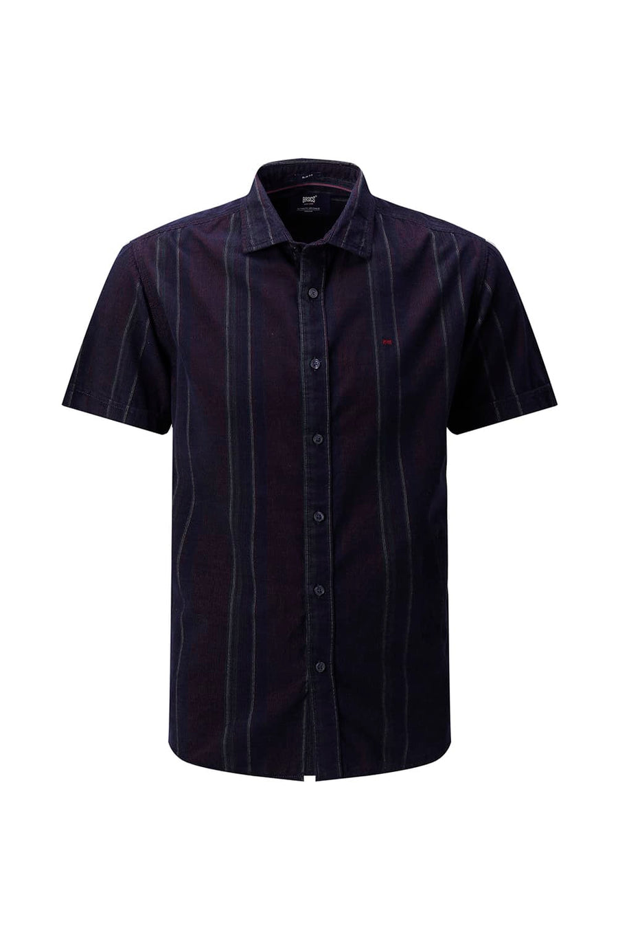 BASICS SLIM FIT MAROON ECLIPSE COTTON CORDUROY STRIPE HALFSLEEVES SHIRT