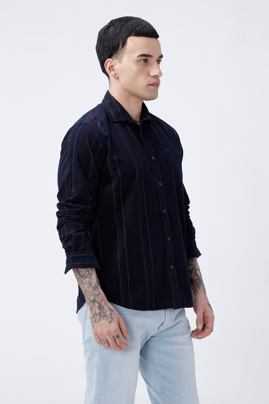 BASICS SLIM FIT MAROON ECLIPSE COTTON CORDUROY STRIPE SHIRT